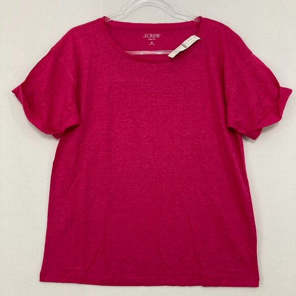 J. Crew Tops - New J. Crew Medium Hot Pink Crew Neck 100% Linen Stretch Short Sleeve Tee